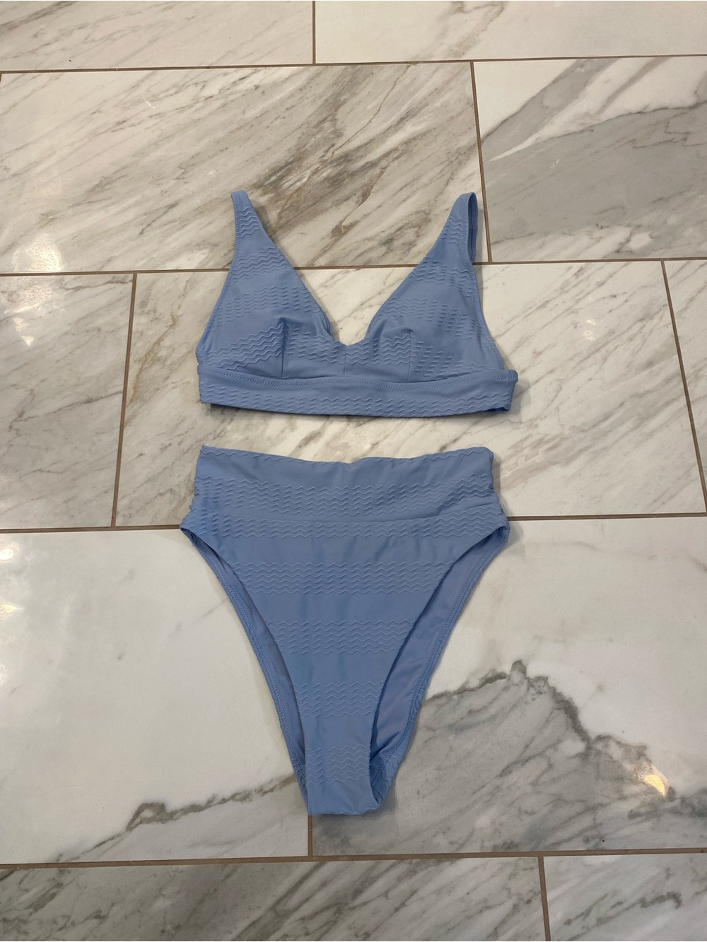 Aerie Periwinkle Blue High Waisted Two Piece Bikini Swimsuit Set S/M EXCELLENT